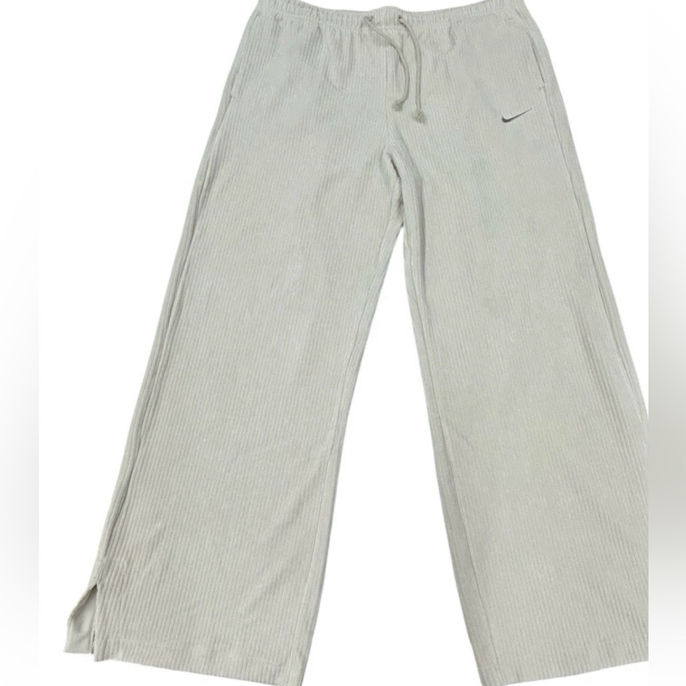 Nike Velour Pants Women XL  Cream Wide Leg Relaxed Lounge Track